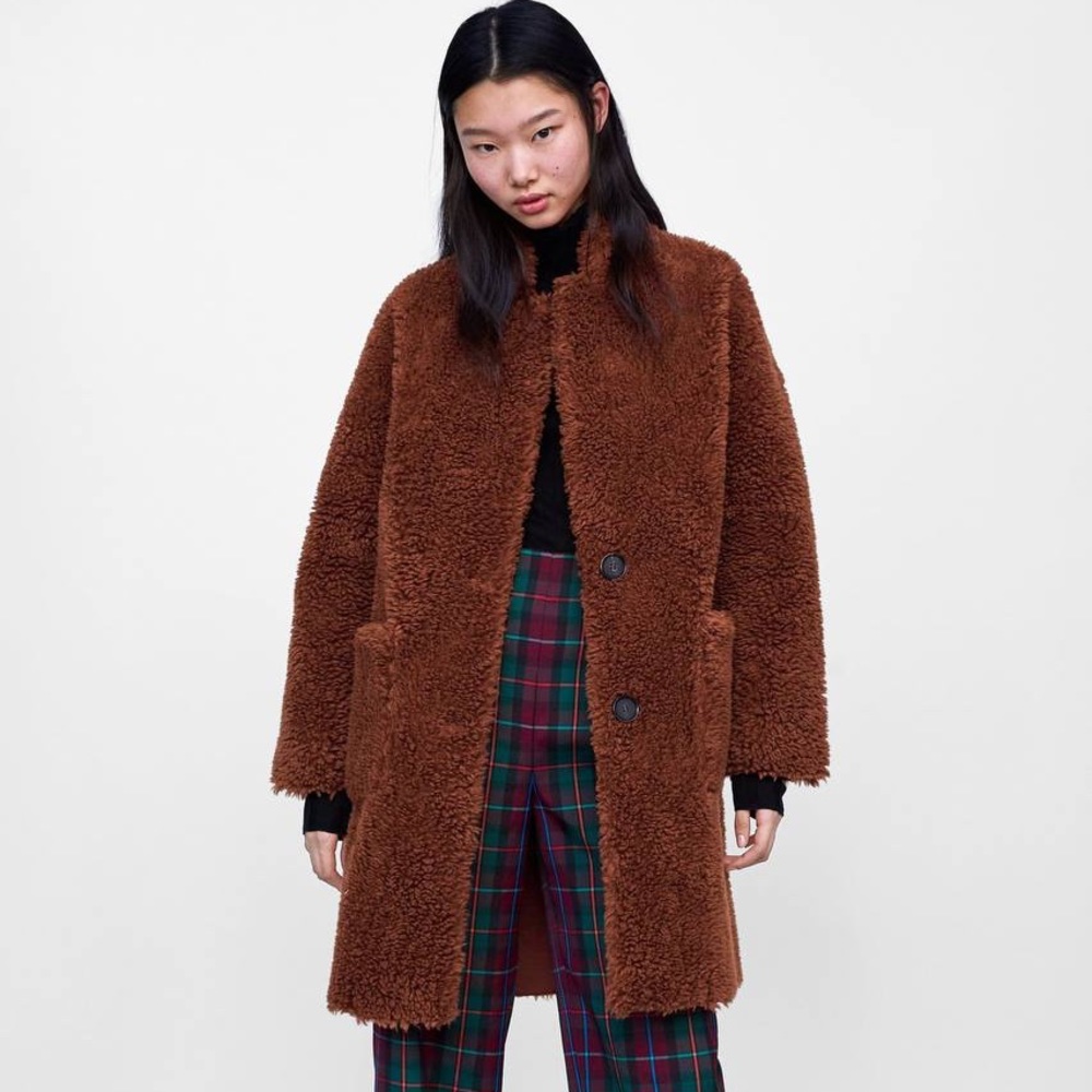 ZARA BRANDY DOUBLE SIDED FAUX FUR COAT JACKET size M - Picture 9 of 12